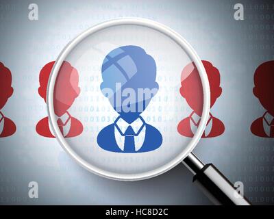 magnifying glass with business man icons on digital background Stock Vector