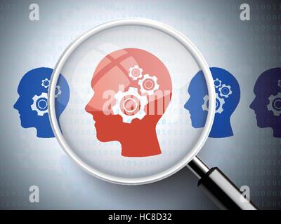 magnifying glass with gears on head  icons over digital background Stock Vector
