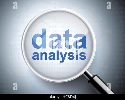 magnifying glass with words data analysis on digital background Stock Vector