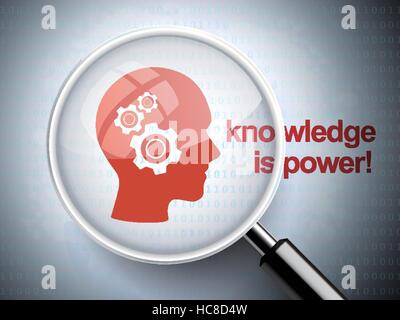 magnifying glass with gears on head icons over digital background Stock ...