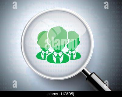 magnifying glass with business man icons on digital background Stock Vector