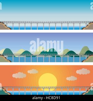Water  Bridge with Nature  Landscape vector Illustration Stock Vector