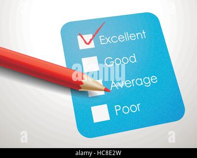 tick placed in excellent check box with red pen over blue check list Stock Vector
