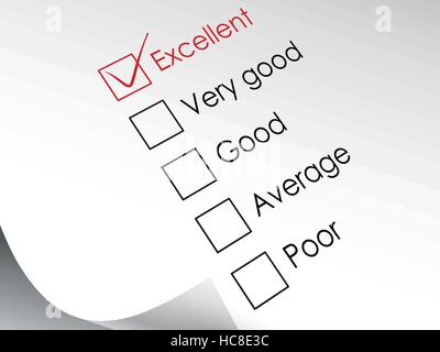 tick placed in excellent check box in red over check list Stock Vector