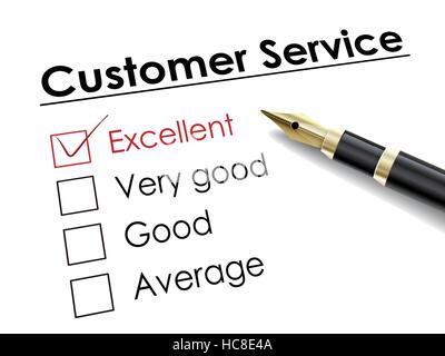 tick placed in excellent check box with fountain pen over customer service Stock Vector