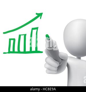 growth bar chart drawn by a man over white background Stock Vector