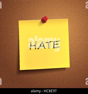 hate word on post-it over brown background Stock Vector