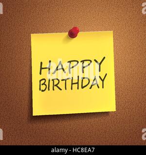 happy birthday words on post-it over brown background Stock Vector