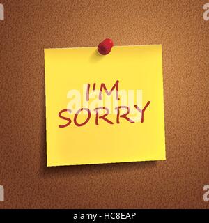 I am sorry words on post-it over brown background Stock Vector