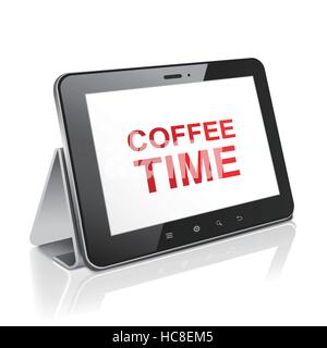 tablet computer with text coffee time on display over white Stock Vector