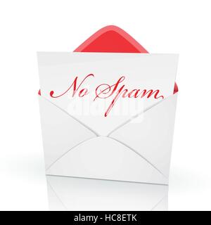 the words no spam on a card in an envelope Stock Vector