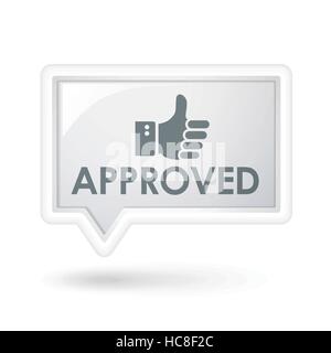 approved word with hand sign on a speech bubble over white Stock Vector