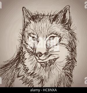 fox portrait forest hand drawing vintage Stock Vector