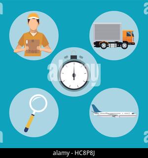 delivery concept transport clock man plane Stock Vector