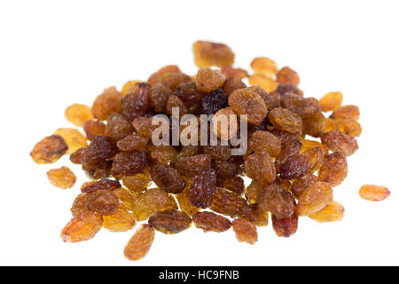 Dried sultanas isolated on white background. Stock Photo