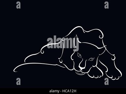 Lying sweetheart black Panther in the night background. EPS10 vector illustration. Stock Vector