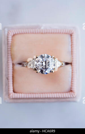Diamond ring in cute pink box Stock Photo