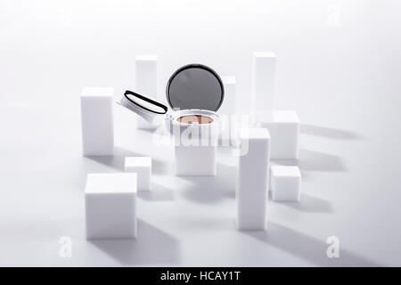 Cosmetic sponges with powder compact Stock Photo