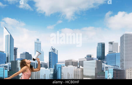 Girl making announcement Stock Photo