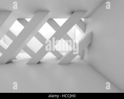 Abstract empty room with partition made of diagonal girders, blank white interior background, 3d illustration Stock Photo