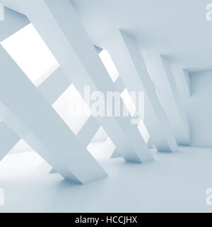 Abstract empty room, partition made of diagonal columns, interior background, blue toned square 3d illustration Stock Photo