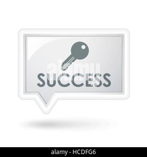 success word with key icon on a speech bubble over white Stock Vector