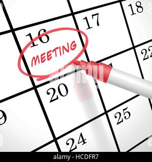 meeting word circle marked on a calendar by a red pen Stock Vector