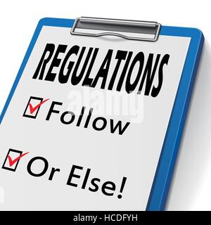 regulations clipboard with check boxes marked for follow and or else Stock Vector