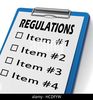 regulations clipboard with check boxes marked for item one, two, three and four Stock Vector