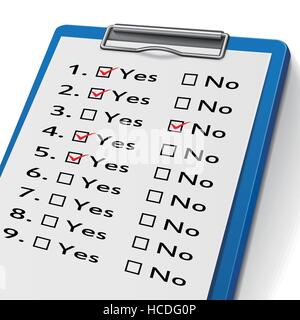 checklist clipboard with check boxes marked for yes and no Stock Vector