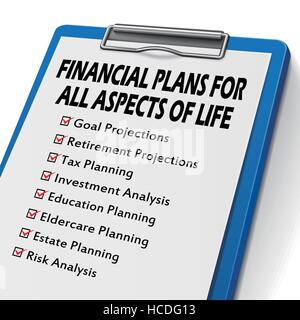 financial plans clipboard with check boxes marked for financial concepts Stock Vector
