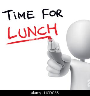 time for lunch words written by 3d man over white Stock Vector