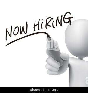 now hiring words written by 3d man over white Stock Vector