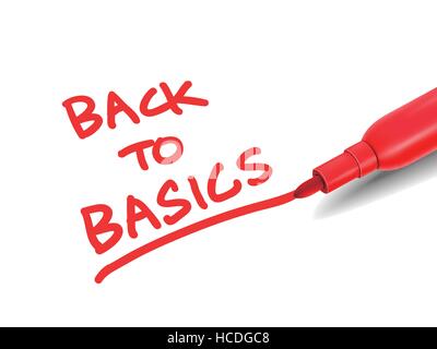 the words back to basics with a red marker over white Stock Vector