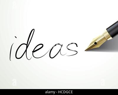 close up look of fountain pen writing ideas over document Stock Vector