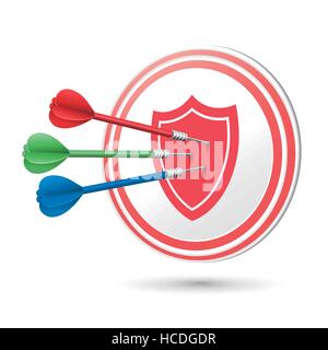 success protection concept target with darts hitting on it over white Stock Vector