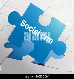 social crm on blue puzzle pieces background Stock Vector