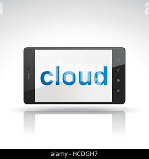 cloud word on mobile phone isolated on white Stock Vector