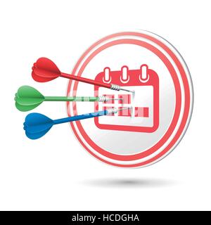 calendar icon target with darts hitting on it over white Stock Vector