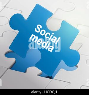 social media on blue puzzle pieces background Stock Vector