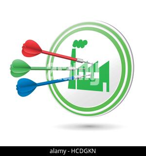 industrial building icon target with darts hitting on it over white Stock Vector