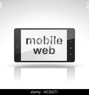 mobile web words on mobile phone isolated on white Stock Vector