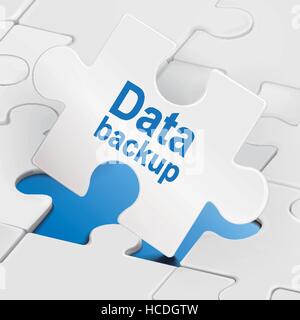 data backup on white puzzle pieces background Stock Vector