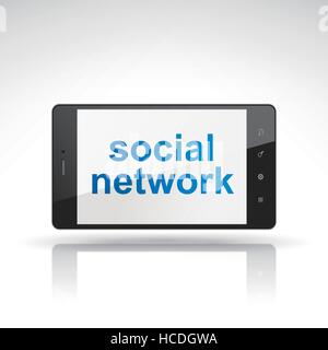 social network words on mobile phone isolated on white Stock Vector