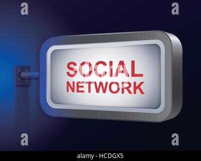social network words on billboard over blue background Stock Vector