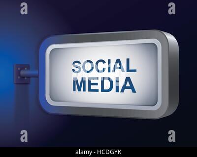 social media words on billboard over blue background Stock Vector