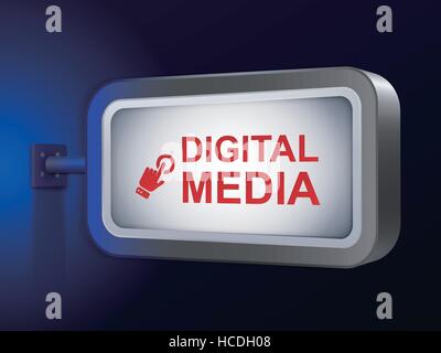digital media words on billboard over blue background Stock Vector