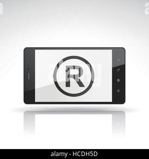 the registered trademark symbol on mobile phone isolated on white Stock Vector