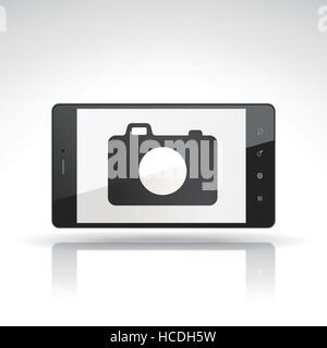 camera icon on mobile phone isolated on white Stock Vector
