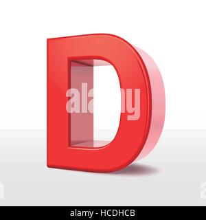 3d red letter D isolated on white background Stock Vector
